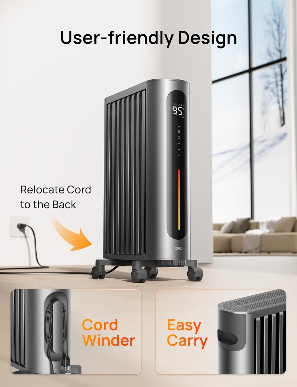 Oil Filled Radiator Heater, 1500W with Remote Control, 24-Hour Timer, Indoor Use M961