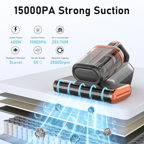 Mattress Vacuum Cleaner with 15Kpa Suction, UV and Ultrasonic R70218