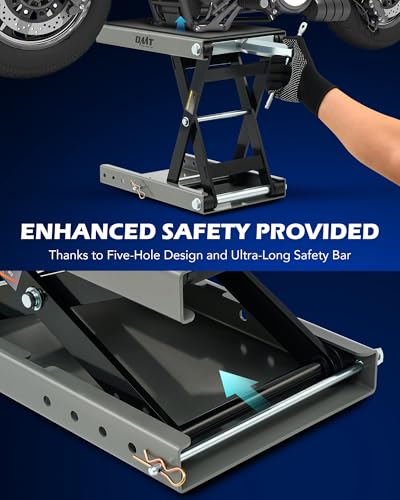 Motorcycle Scissor Lift Jack, 1100 lb Capacity, Wide Deck with T Handle, for ATV Dirt Bike Cruiser G6574