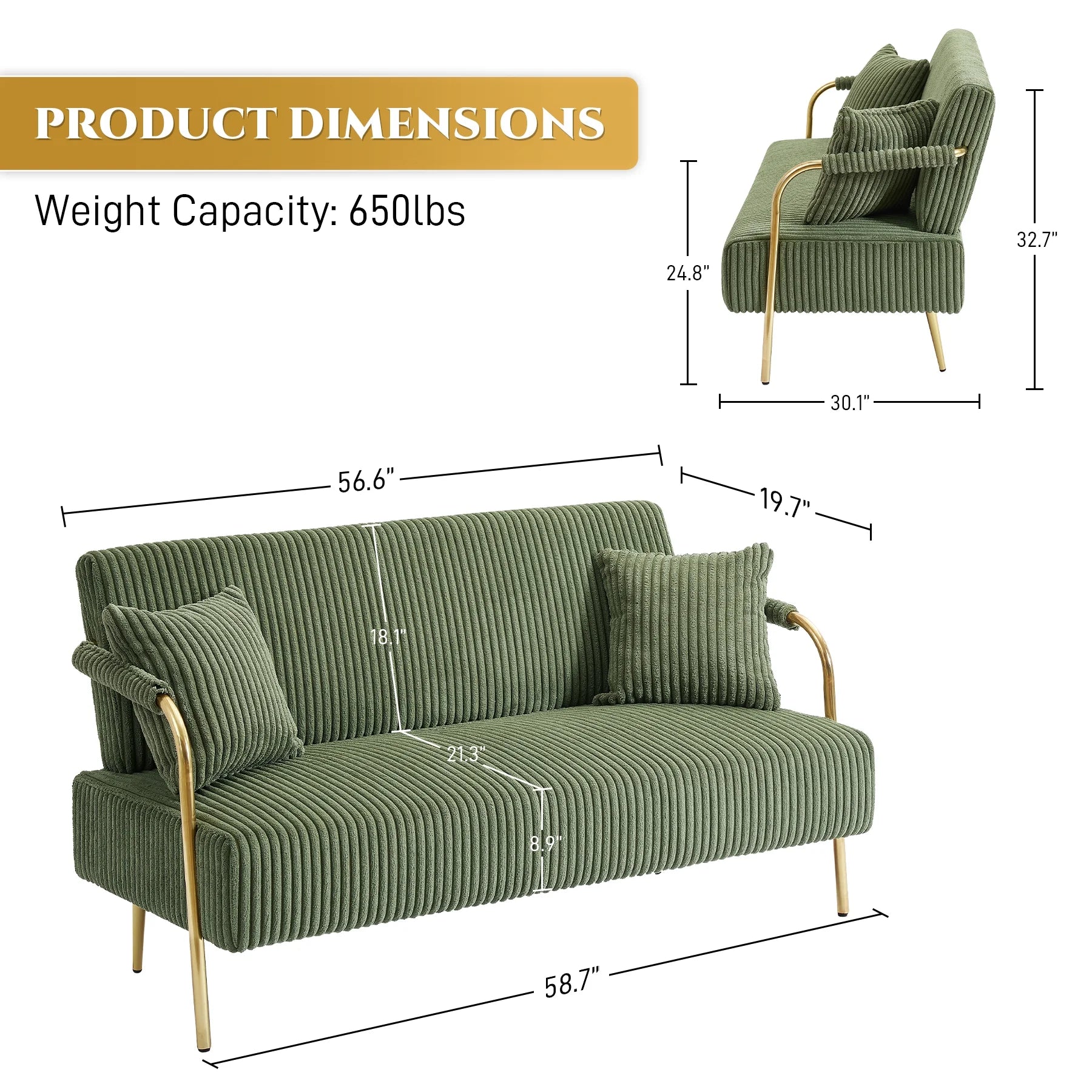 Tufted Velvet Futon Sofa Bed with 2 Pillows, 3 Adjustable Backrest Angles C84440