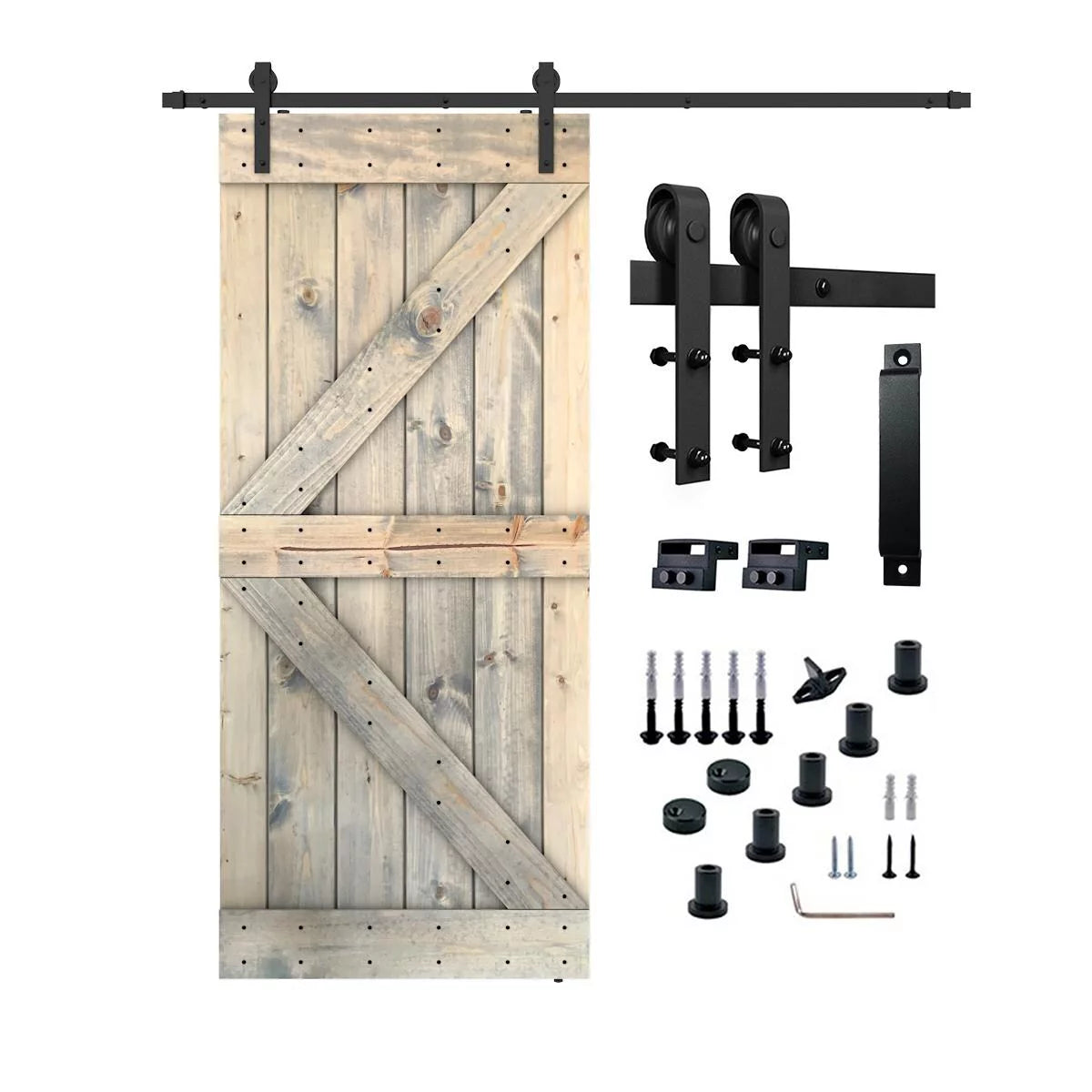Barn Door With Solid Knotty Pine Paneled Wood and Hardware Kit Grey Cashmere 36X84 G96734