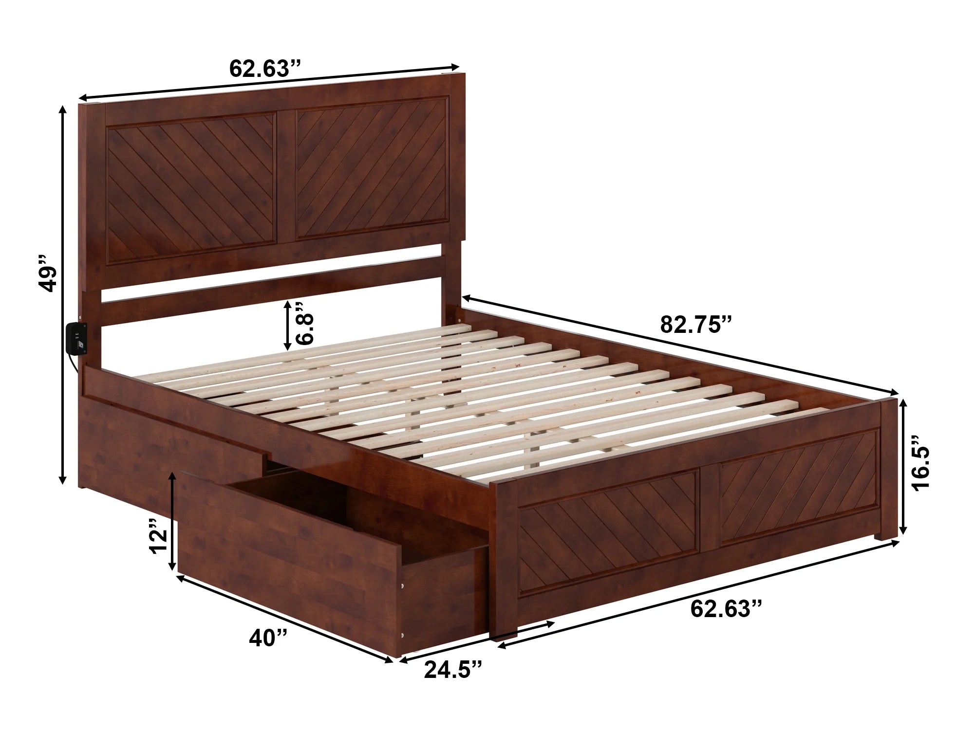 Solid Wood Platform Bed with Storage Drawers, Queen K8732