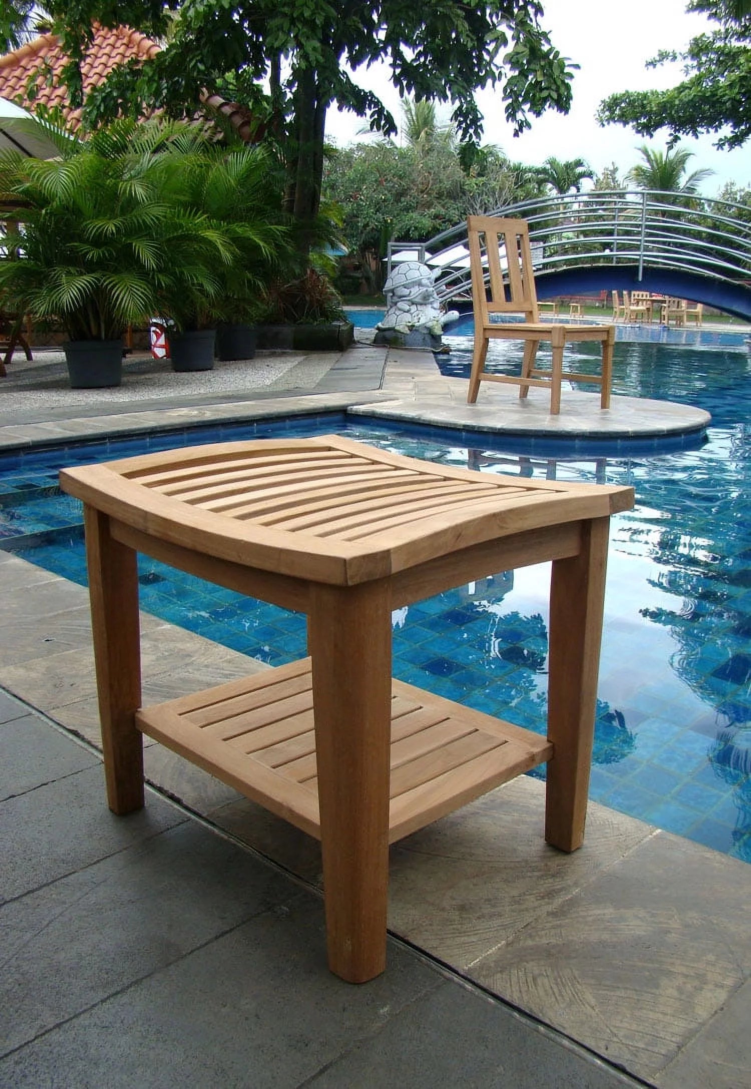 Teak Wood Shower Stool Bench with Shelf N704272