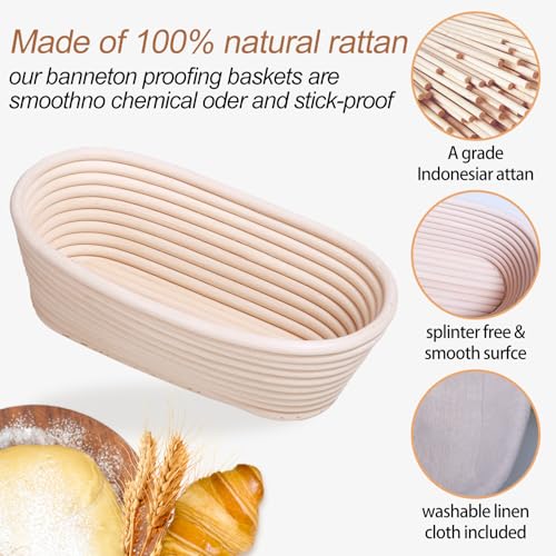 Bread Proofing Basket Set, 10 Inch Oval Rattan, Sourdough Baking Supplies V16421