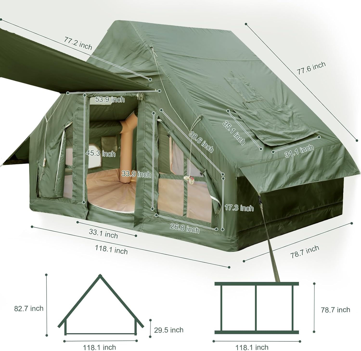 Inflatable Camping Tent with Pump and Stove Jack, 4-6 Person, Waterproof N69712