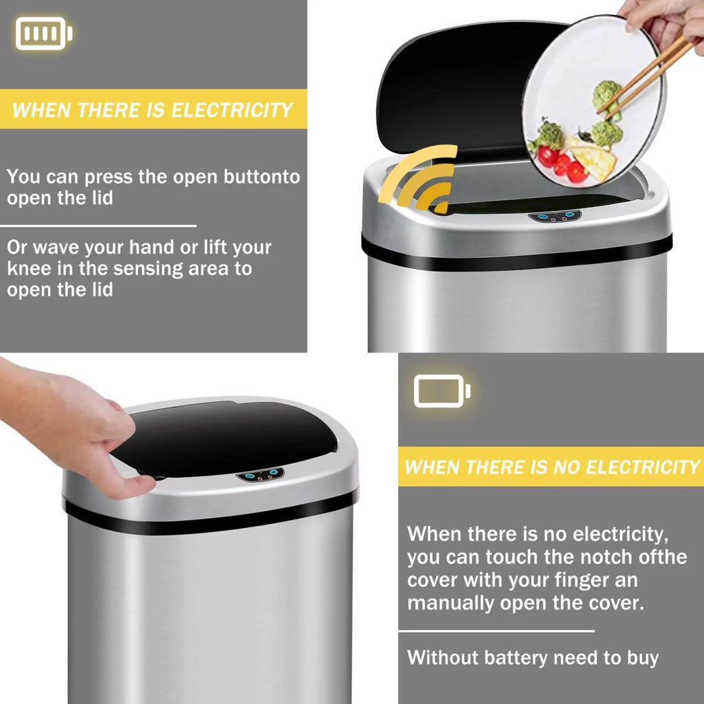 Kitchen Trash Can with Lid, 13 Gallon Stainless Steel, Motion Sensor, Silver Q1003