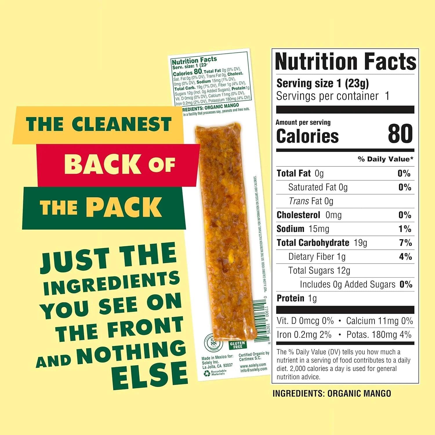 Organic Mango Fruit Jerky Snack, 0.8 oz Sticks, 12-Pack F601