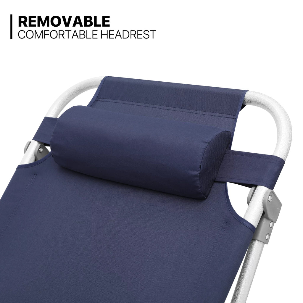 Portable Folding Bed Reclining Lounger Camping Cot with Pillow and Carry Bag J26660