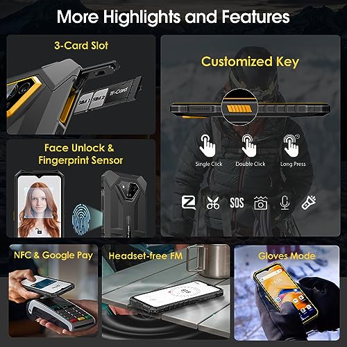 Rugged Smartphone 12+64GB 50MP Camera 6.52" Screen 6320mAh Dual 4G Black J263