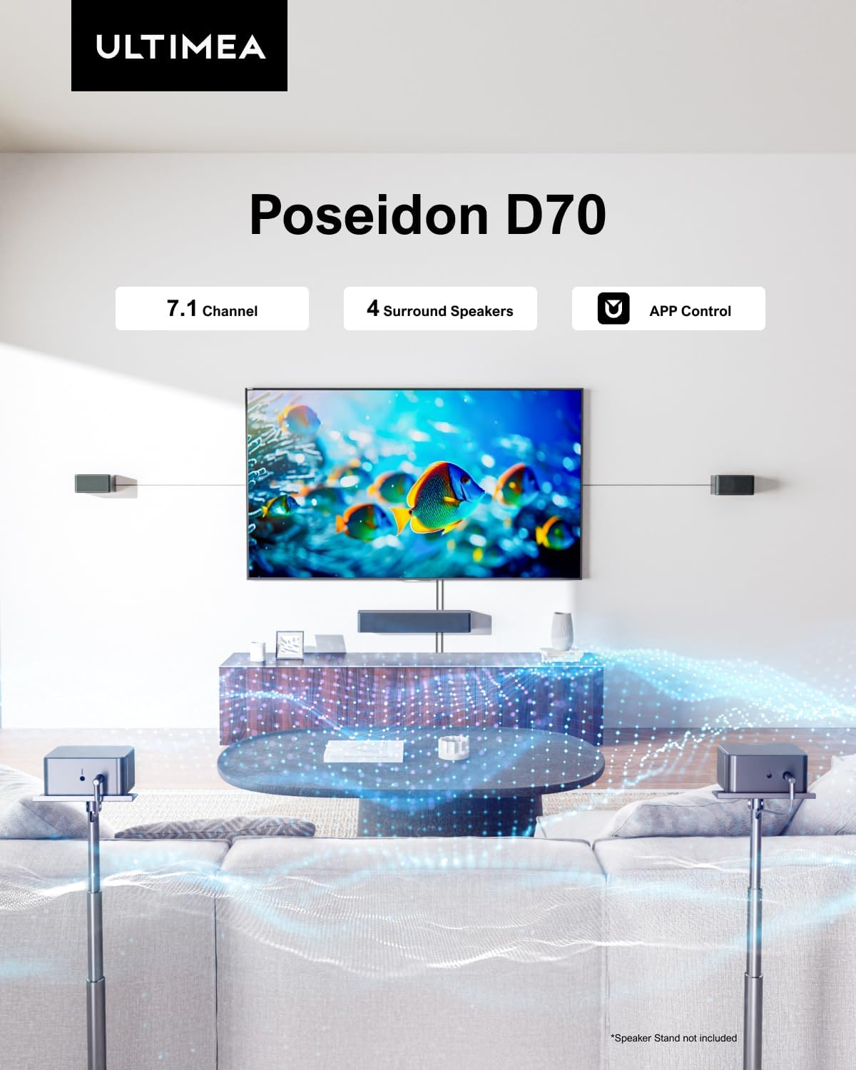 7.1 Virtual Surround Sound System for TV with Subwoofer and Wired Surround Speakers, 410W Home Theater Q660