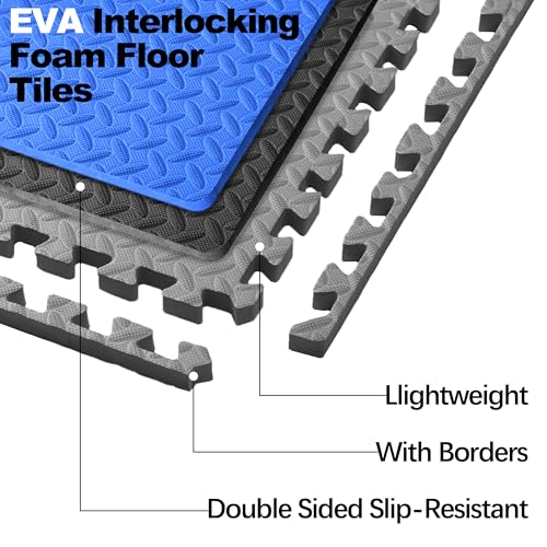 Interlocking Foam Gym Flooring Mat, 1 Inch Thick, 6 Tiles, Black C4472