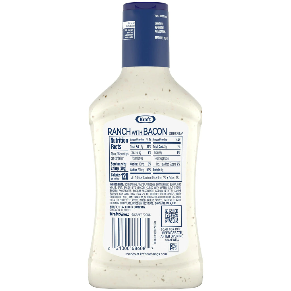 Ranch Salad Dressing with Bacon, 16 fl oz, Pack of 2 P456946