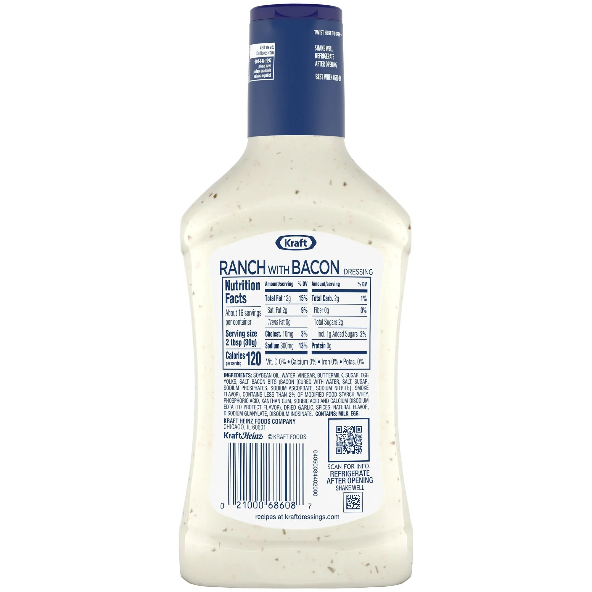 Ranch Salad Dressing with Bacon, 16 fl oz, Pack of 2 P456946