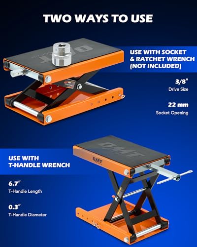 Motorcycle Scissor Lift Jack, 1100 lb Capacity, Wide Deck with T Handle, for ATV Dirt Bike Cruiser G6574