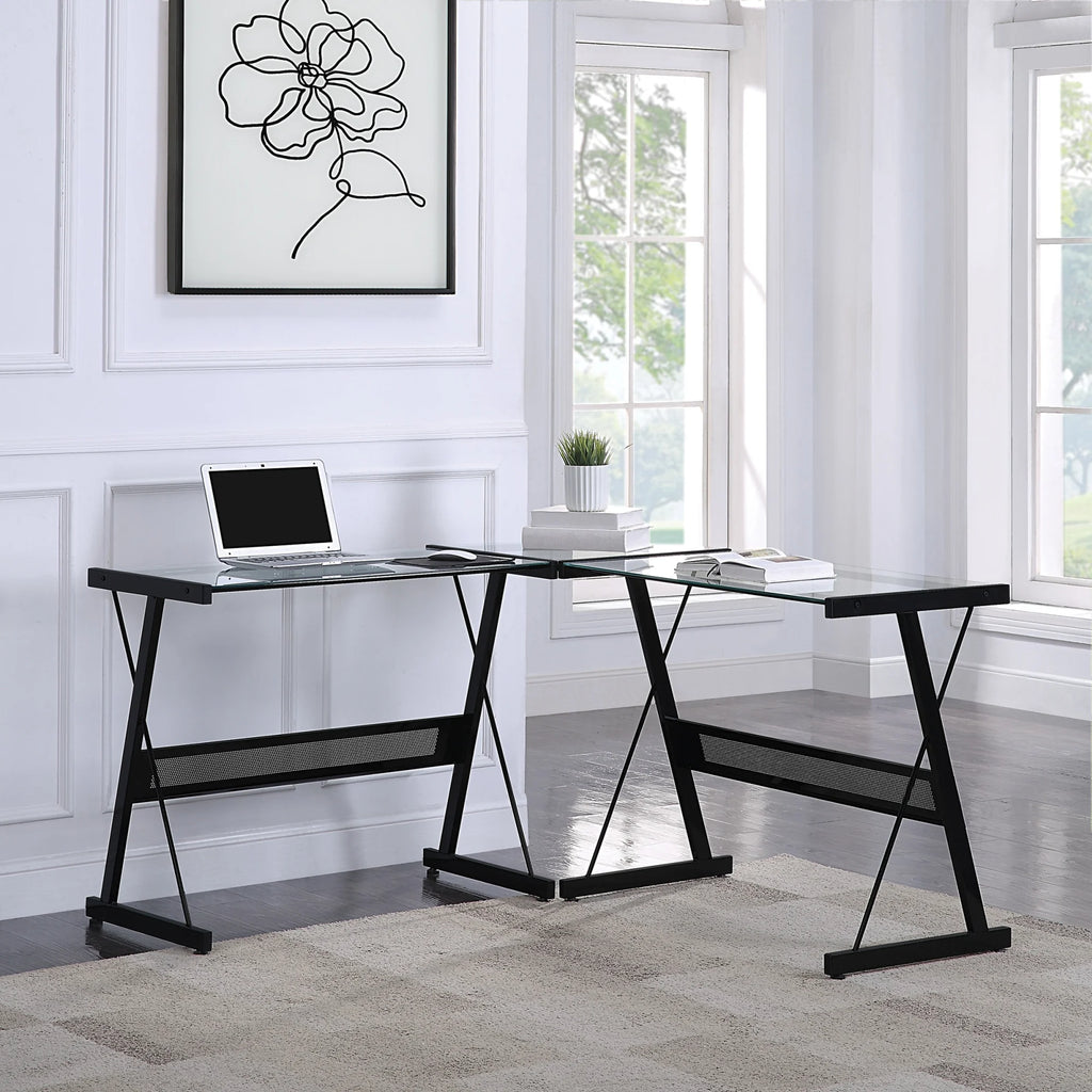 L-Shape Glass & Metal Desk L871973
