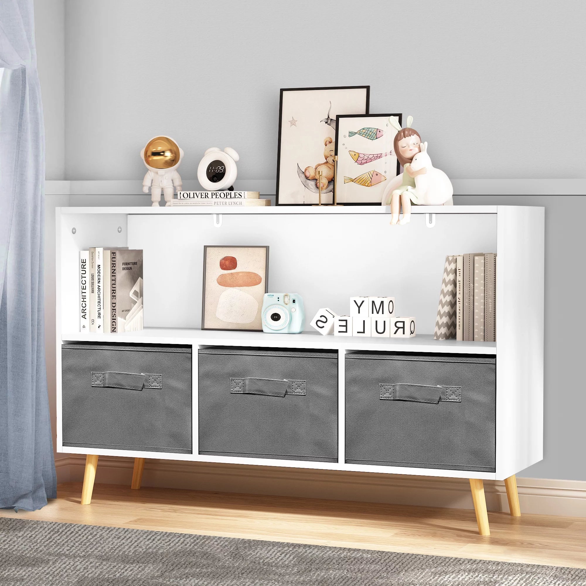 Kids Toy Storage Cabinet with Fabric Drawers Q16707