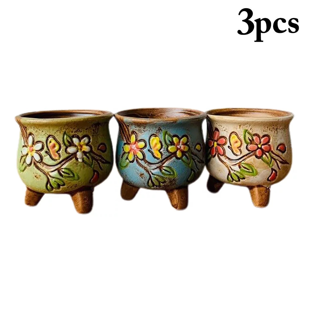 Ceramic Plant Pots with Legs for Succulents, 3-Piece Set L241