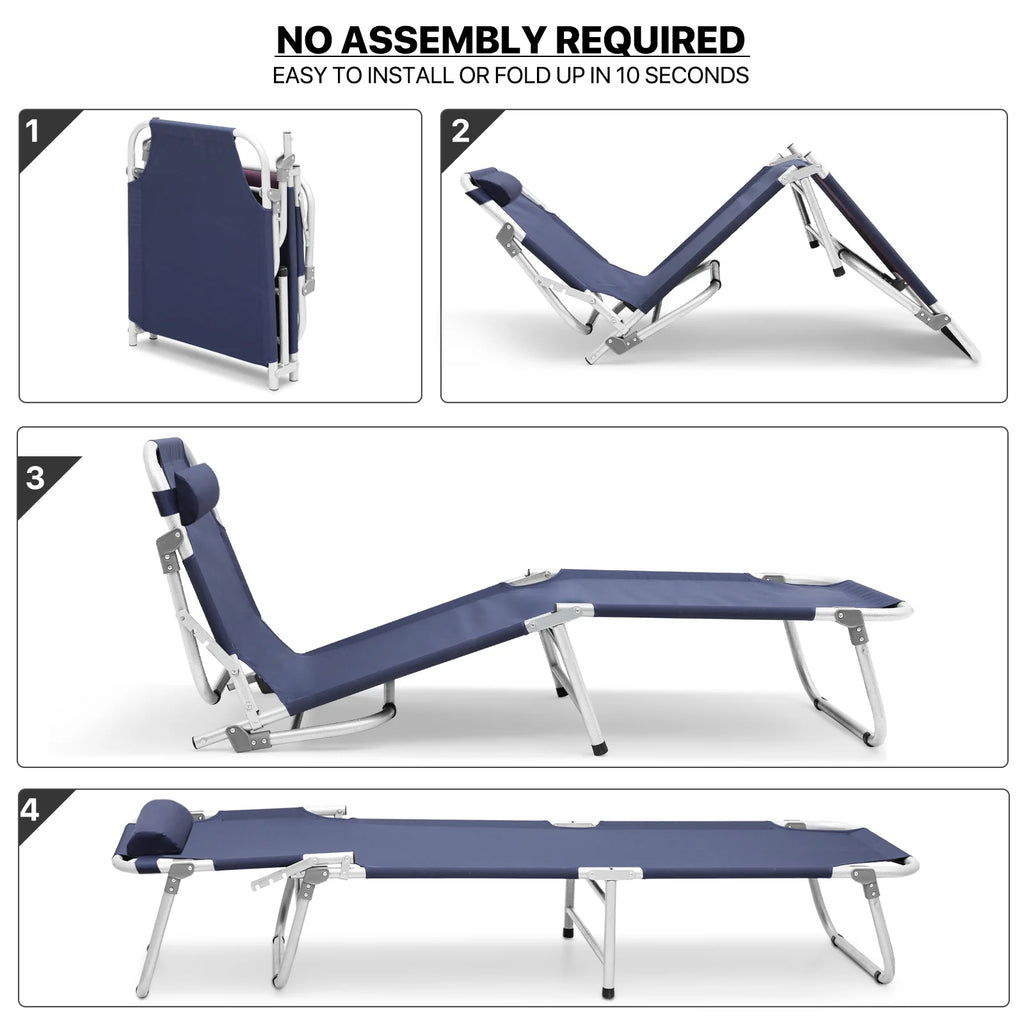 Portable Folding Bed Reclining Lounger Camping Cot with Pillow and Carry Bag J26660