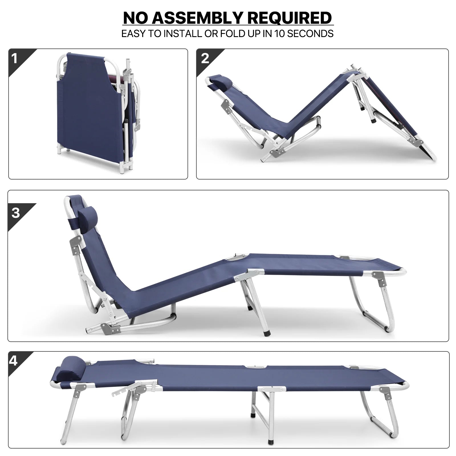 Portable Folding Bed Reclining Lounger Camping Cot with Pillow and Carry Bag J26660