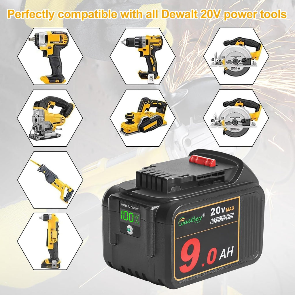 2 Pack 20V 9.0Ah Replacement Battery with LED Indicator for Cordless Power Tools P564
