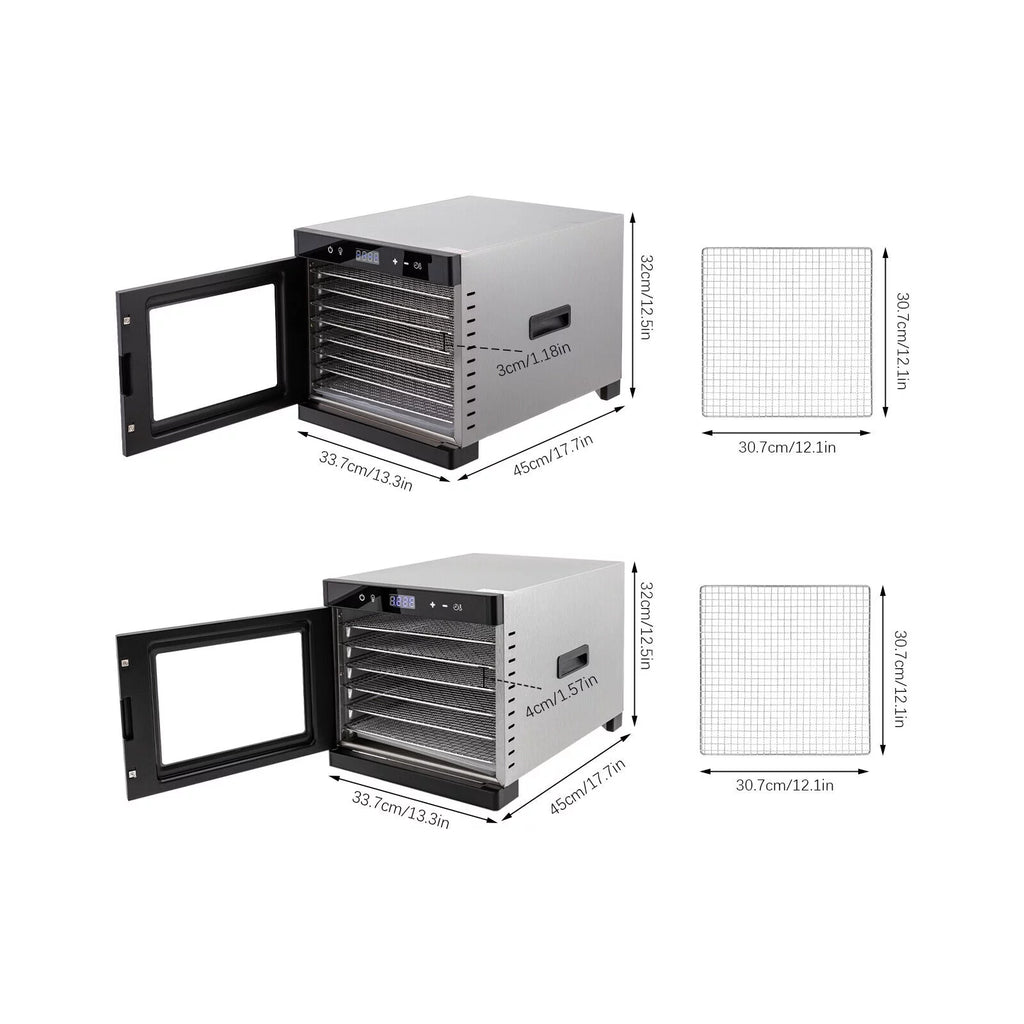 6/8 Tray Food Dehydrator Stainless Steel Meat Fruit Vegetable Dryer T69795