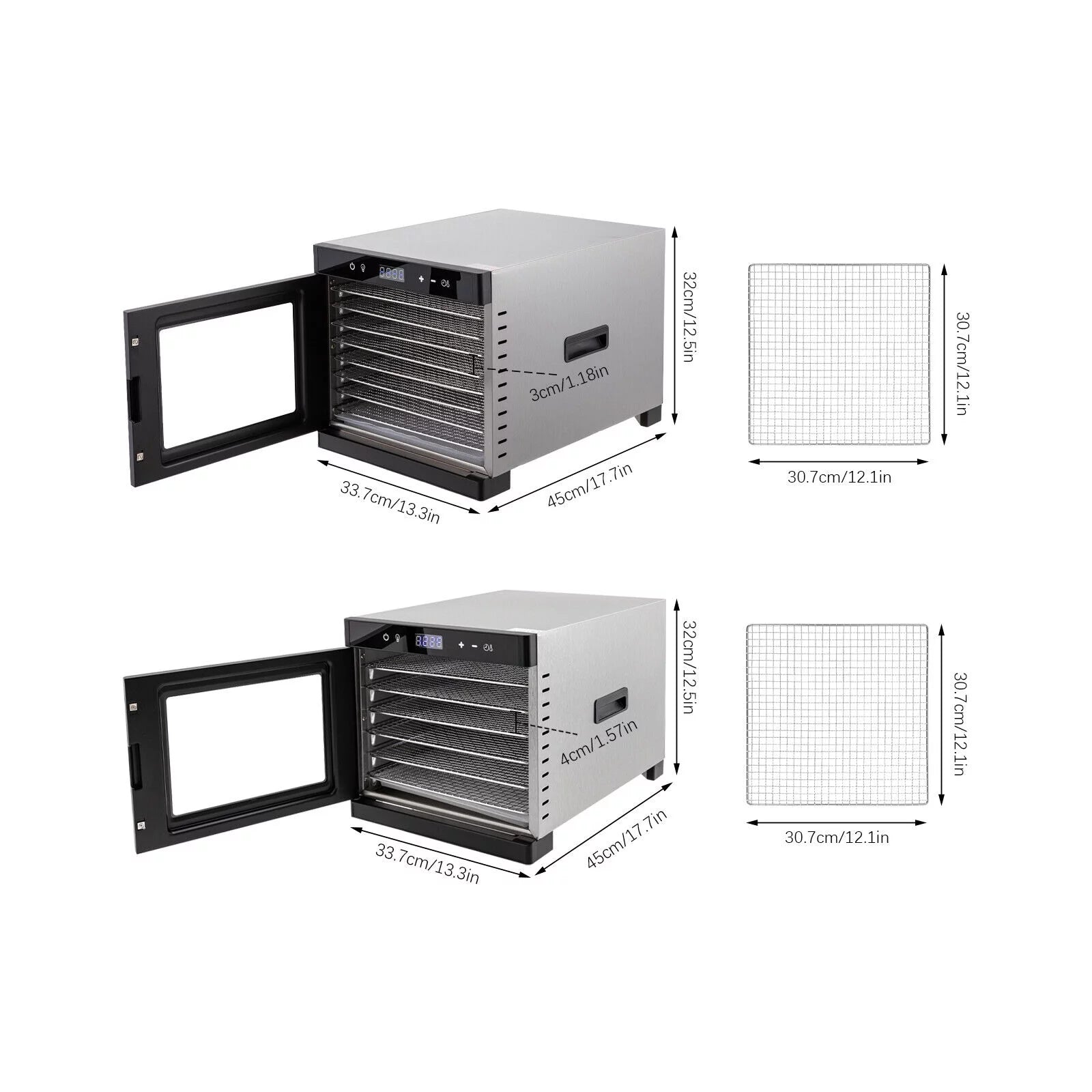 6/8 Tray Food Dehydrator Stainless Steel Meat Fruit Vegetable Dryer T69795