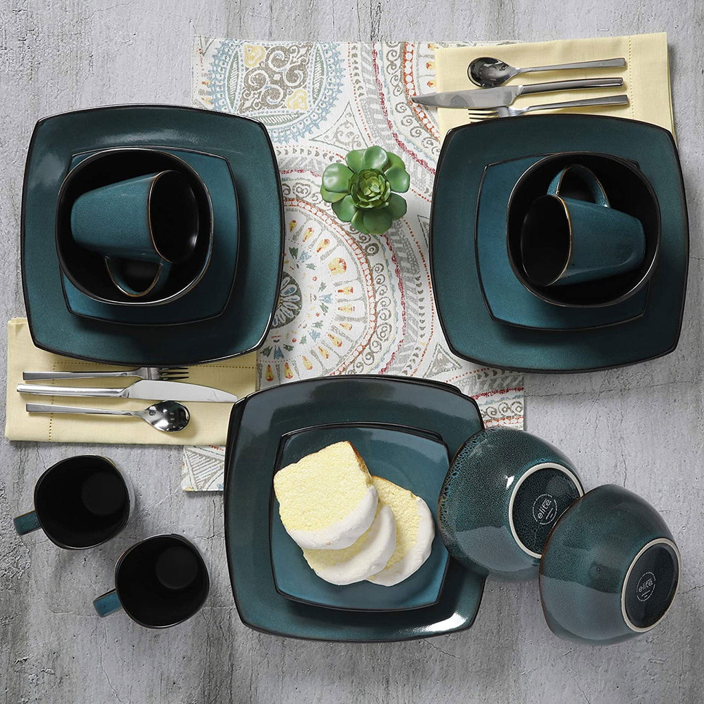 Teal Dinnerware Set, 16 Pieces Plates Bowls & Mugs T1995