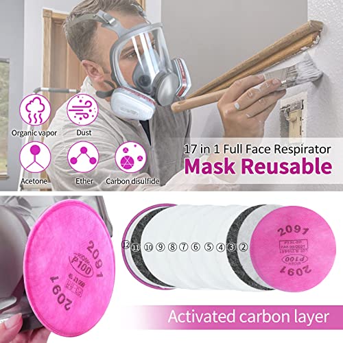 Reusable Full Face Respirator Mask with Filters for Spray Paint and Welding O150047