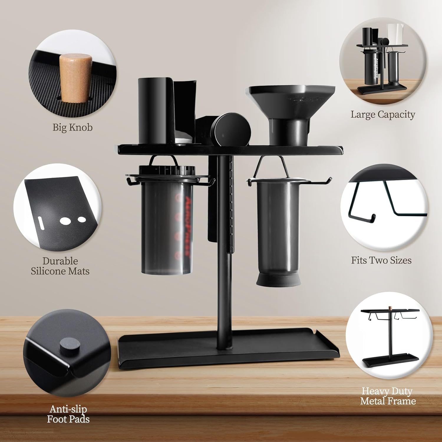 Metal Coffee Caddy Stand for AeroPress XL and Accessories, Black G844