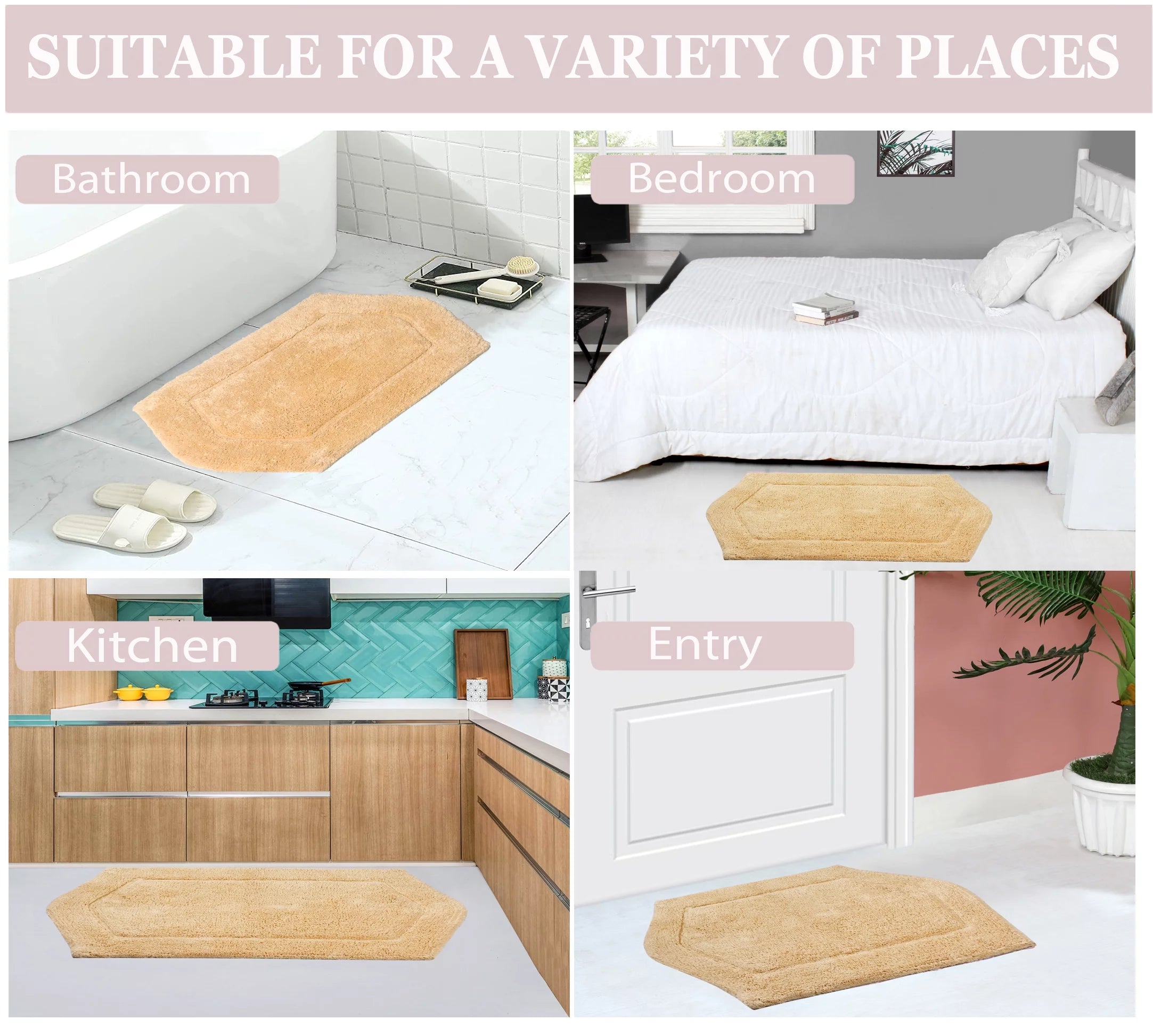 100% Cotton Tufted Bath Rug, Non-Slip, Machine Washable, 5 Piece Set J959366
