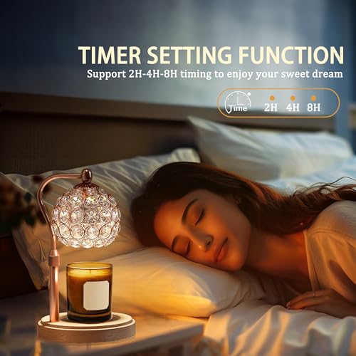 Candle Warmer Lamp with Timer, Adjustable Height and Dimmable, Wood Base O22197