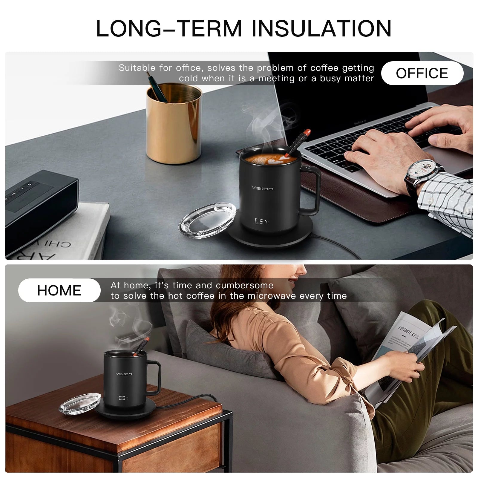 Temperature Control Smart Mug with Lid, Self Heating Coffee Mug 10 oz, LED Display O828231