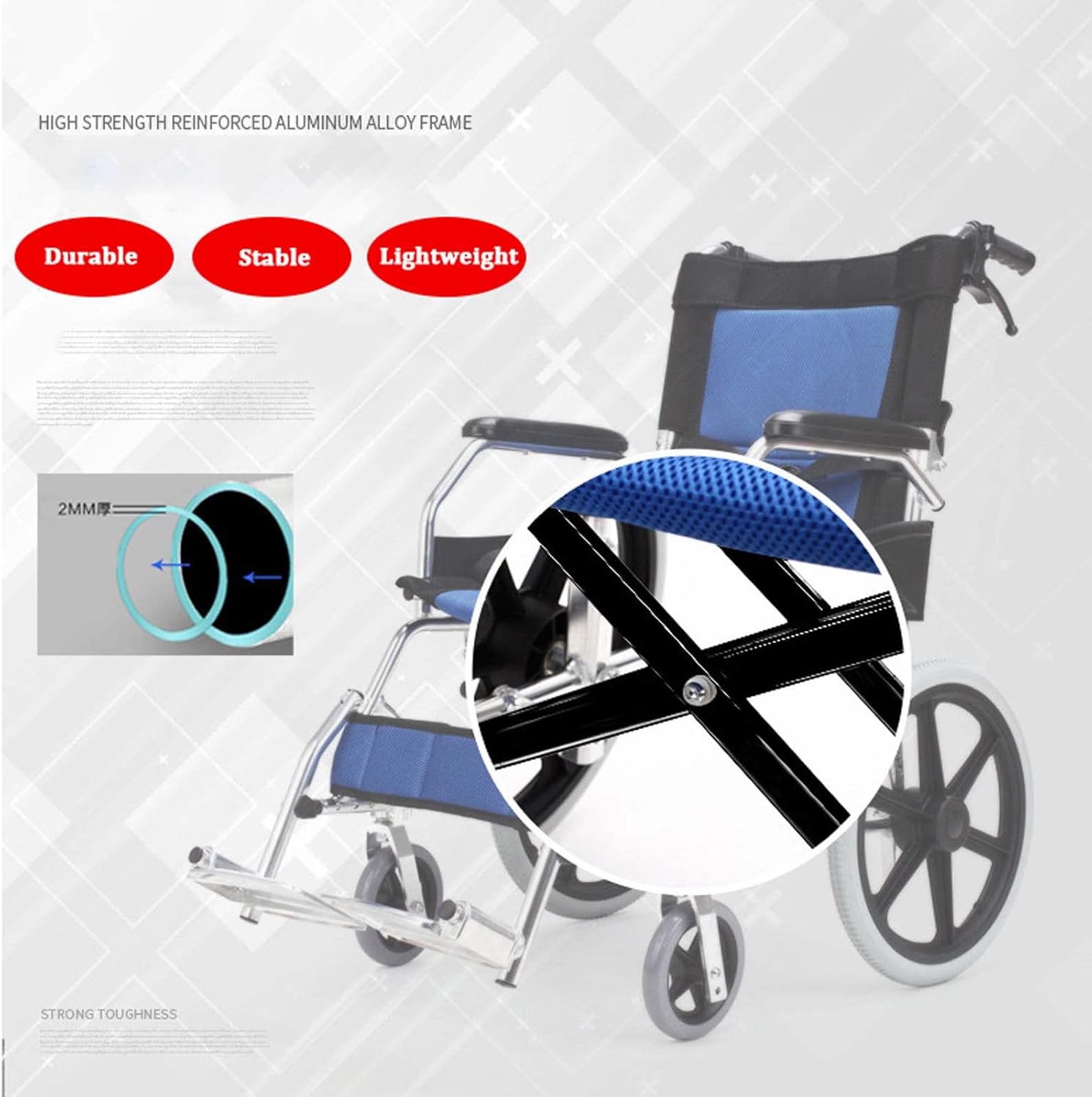 Lightweight Folding Transport Wheelchair with Handbrakes and Swing-Away Footrest J435643