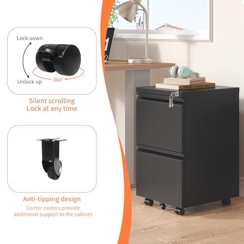 Rolling 3-Drawer Metal File Cabinet with Lock V8890