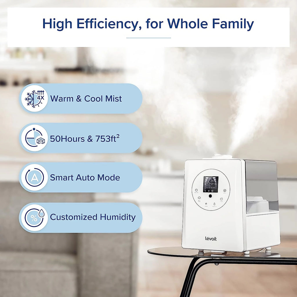 Warm and Cool Mist Humidifier, 6L, 753 sq ft E9452
