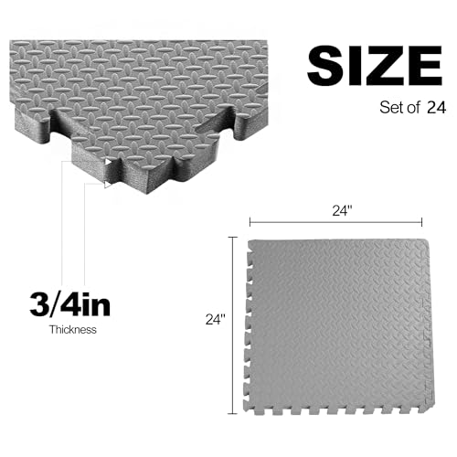 Interlocking Foam Gym Flooring Mat, 1 Inch Thick, 6 Tiles, Black C4472
