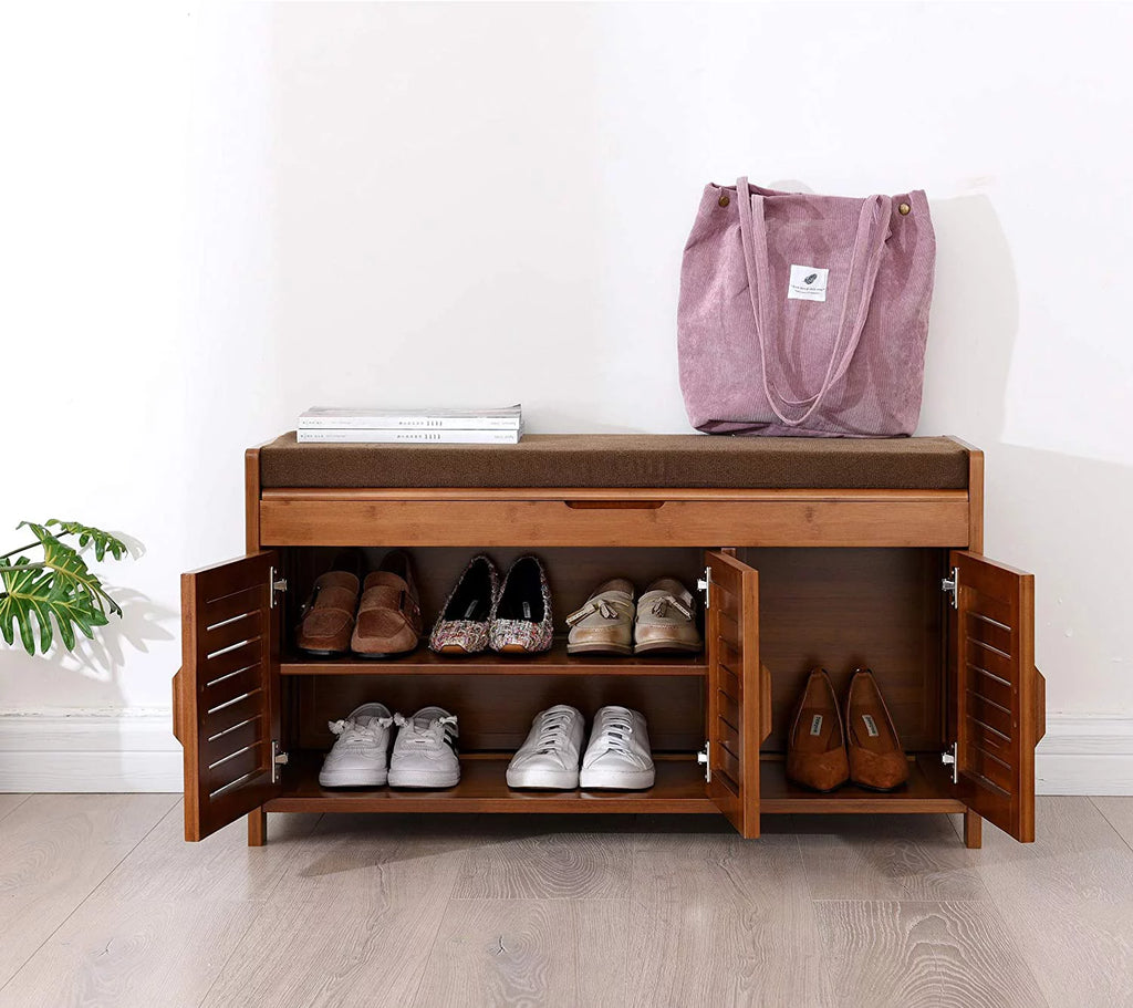 Shoe Storage Bench with Cushion and Hidden Compartment J984