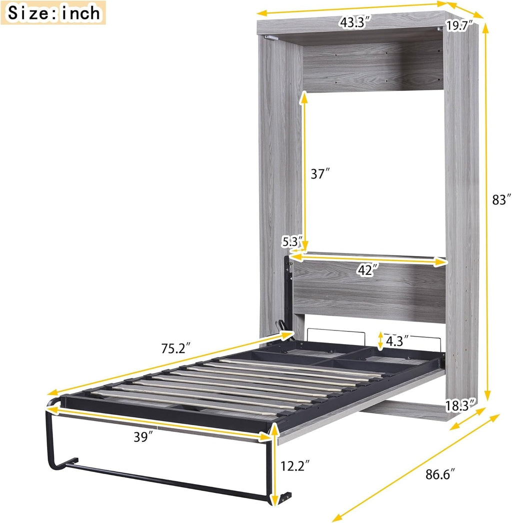 Twin Wooden Murphy Bed Folding into Cabinet I1008