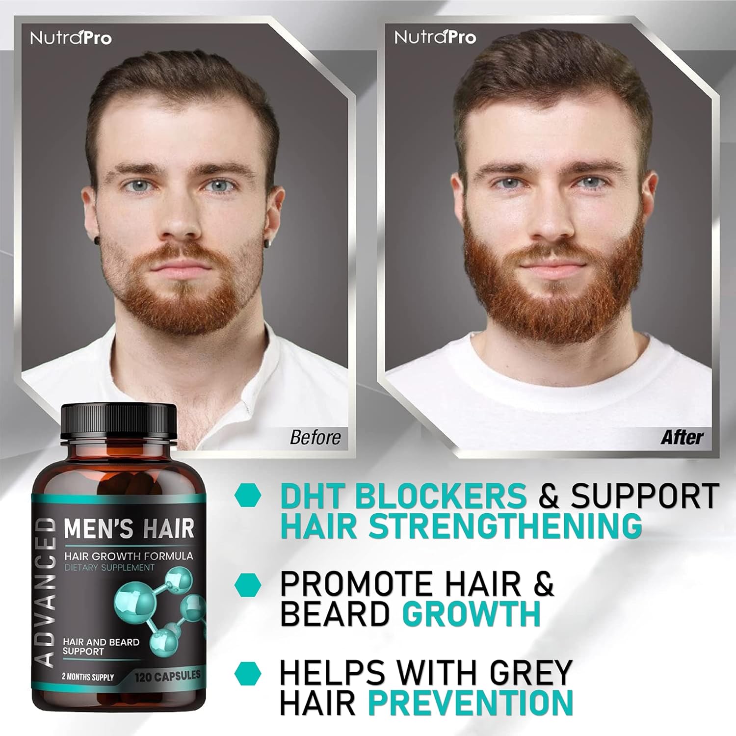 Hair Growth Vitamins for Men, Anti Hair Loss Pills with Biotin and Saw Palmetto, 120 Caps H973