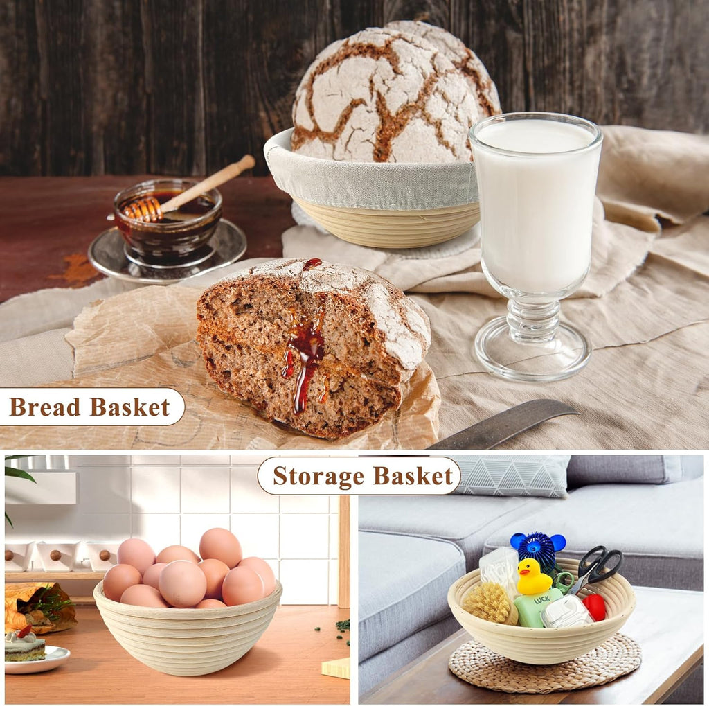 Sourdough Bread Proofing Basket Set with Liner, Lame, Dough Scraper and Brush H3812