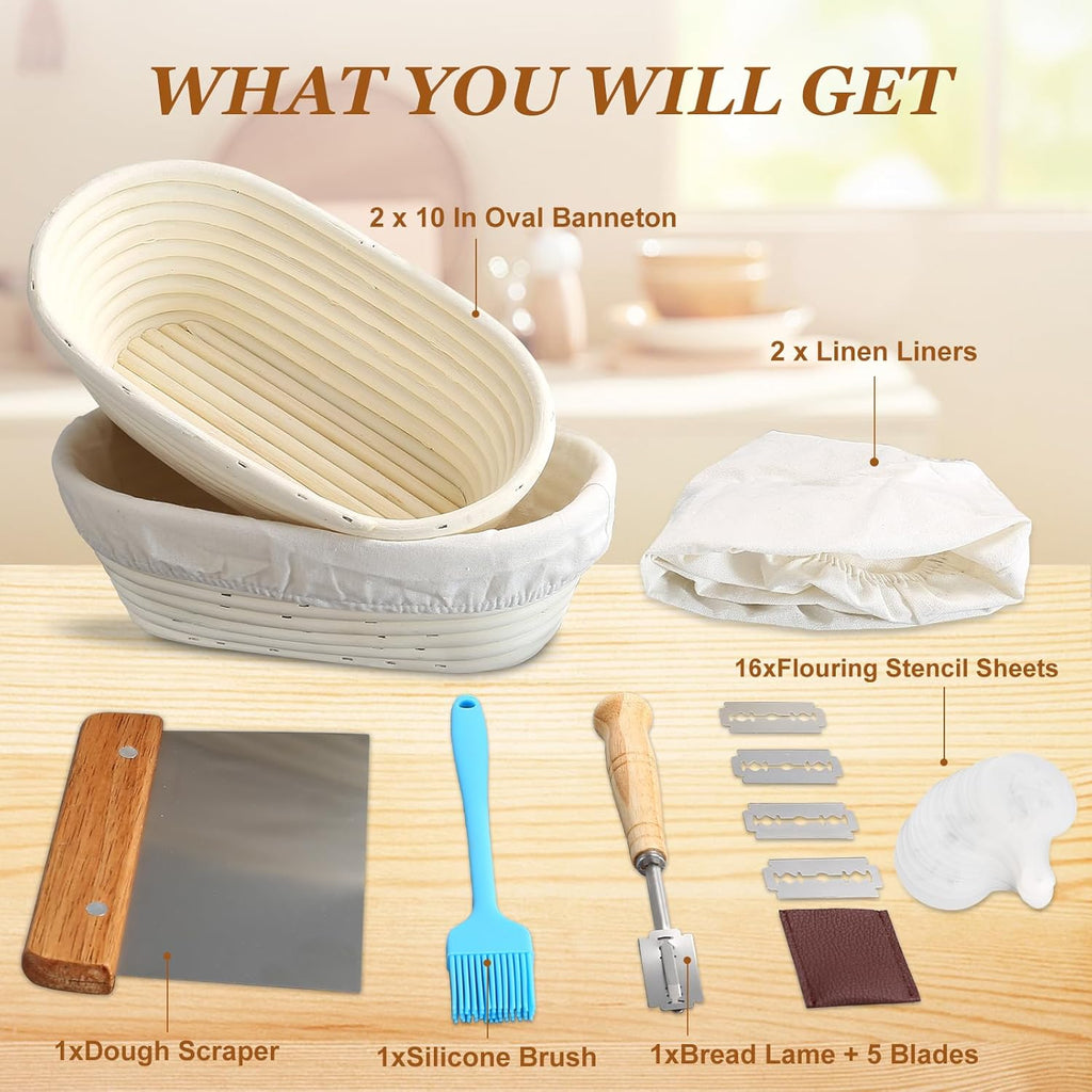 Bread Proofing Baskets Set of 2, 10 Inch Oval Cane Sourdough Rising Basket I904581