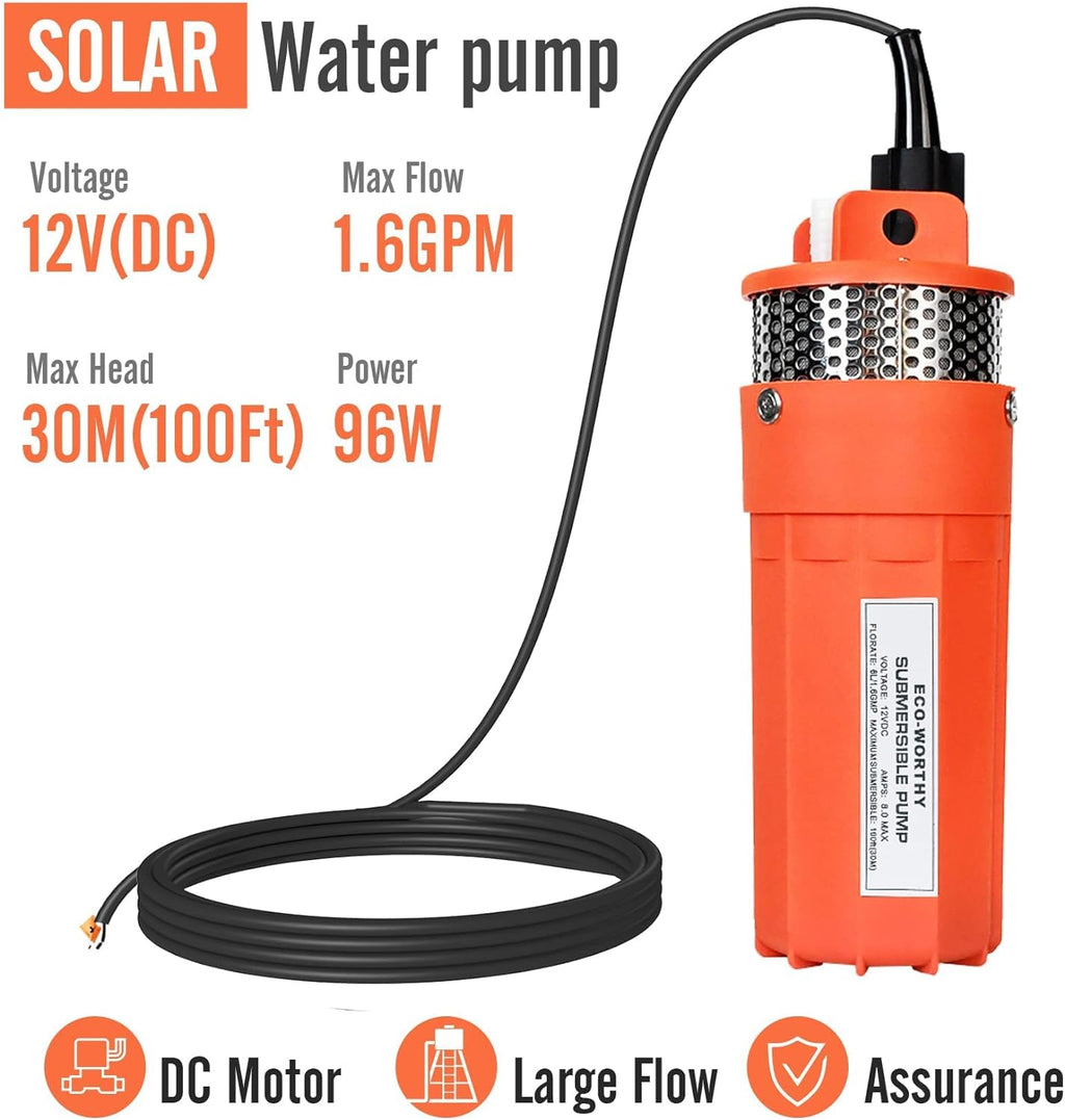 Solar Well Pump Kit with Battery Backup, 12V Water Pump and 120W Panel K865