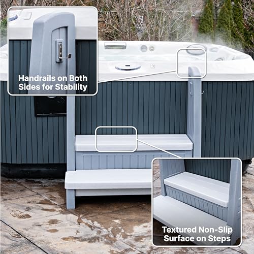 Hot Tub Storage Steps with Handrails, 2-Step Stool, Gray Y3819