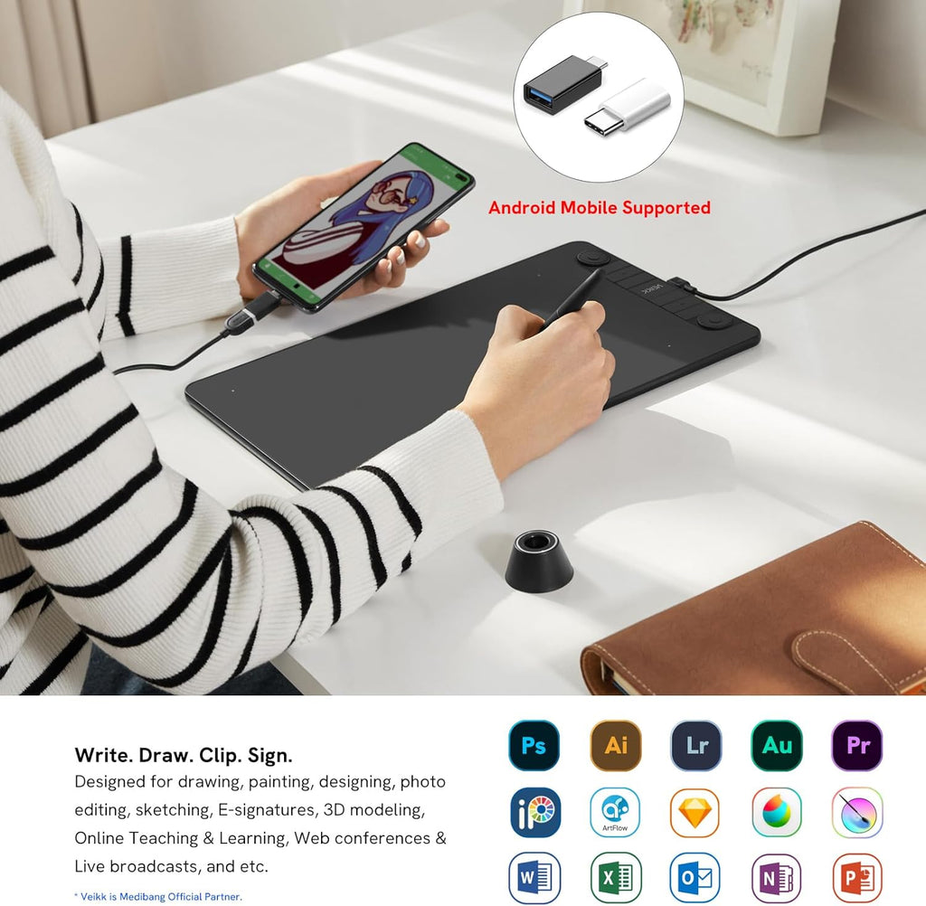 10 x 6 Inch Graphics Drawing Tablet with 8 Shortcut Keys, 8192 Levels Tilt Support M70694