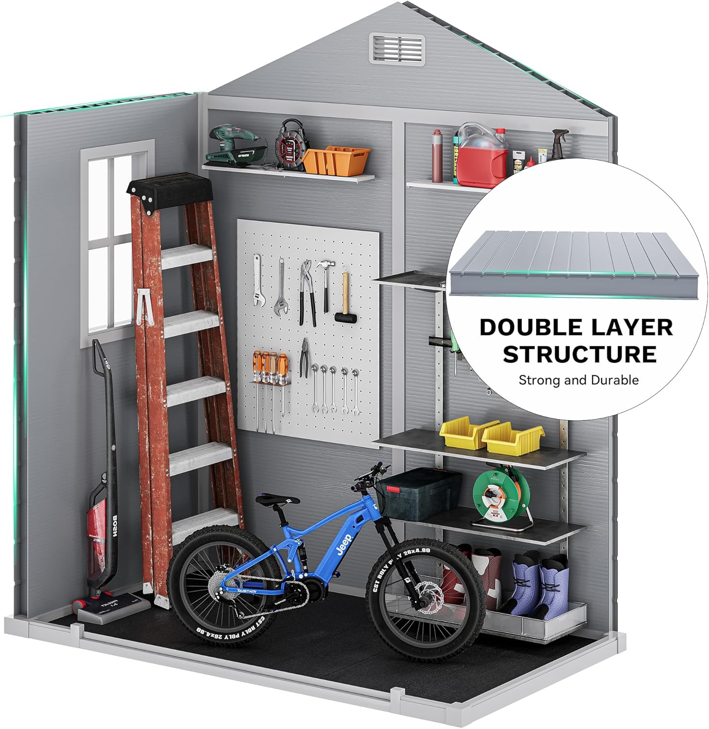 Resin Storage Shed with Reinforced Floor and Lockable Door I825