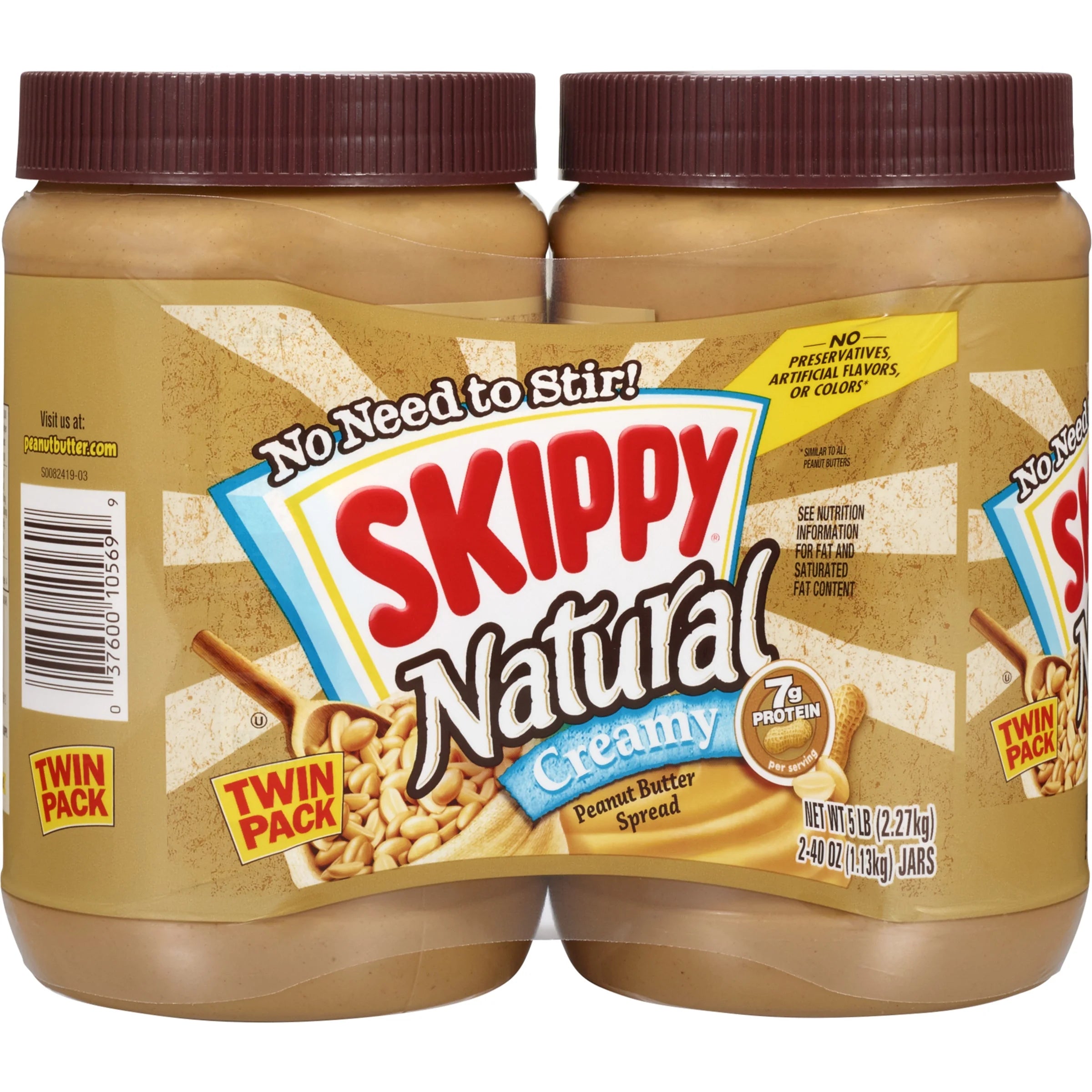 Natural Creamy Peanut Butter Spread, 40 oz Twin Pack W52045