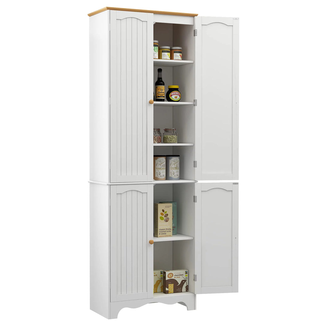 72" Tall Kitchen Pantry Cabinet with 4 Doors and 2 Adjustable Shelves, White and Honey O120266