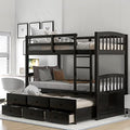 Twin Over Twin Bunk Bed with Storage Drawers and Trundle, Solid Wood Frame G366