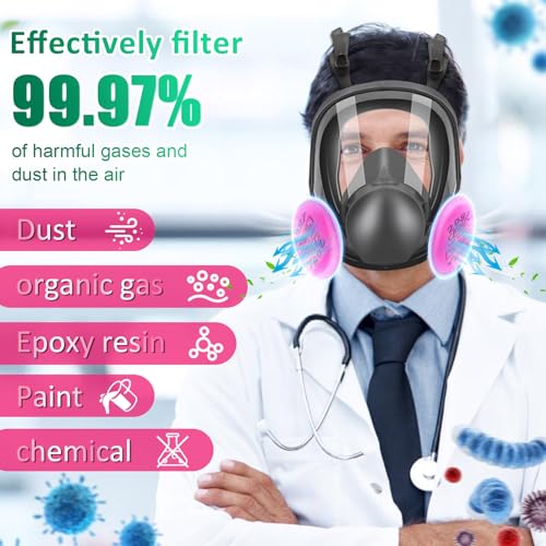 Reusable Full Face Respirator Mask with Filters for Spray Paint and Welding O150047