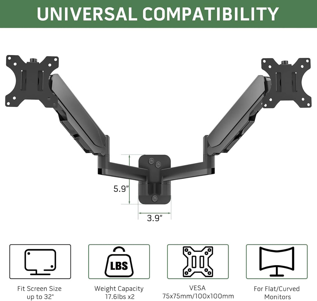 Dual Monitor Wall Mount for Two 17-32 Inch Screens, Height Adjustable K81622